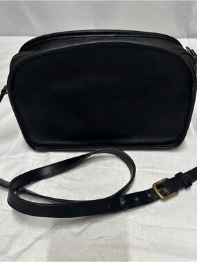 Coach Black Leather Crossbody with Brass-Tone Buckle
